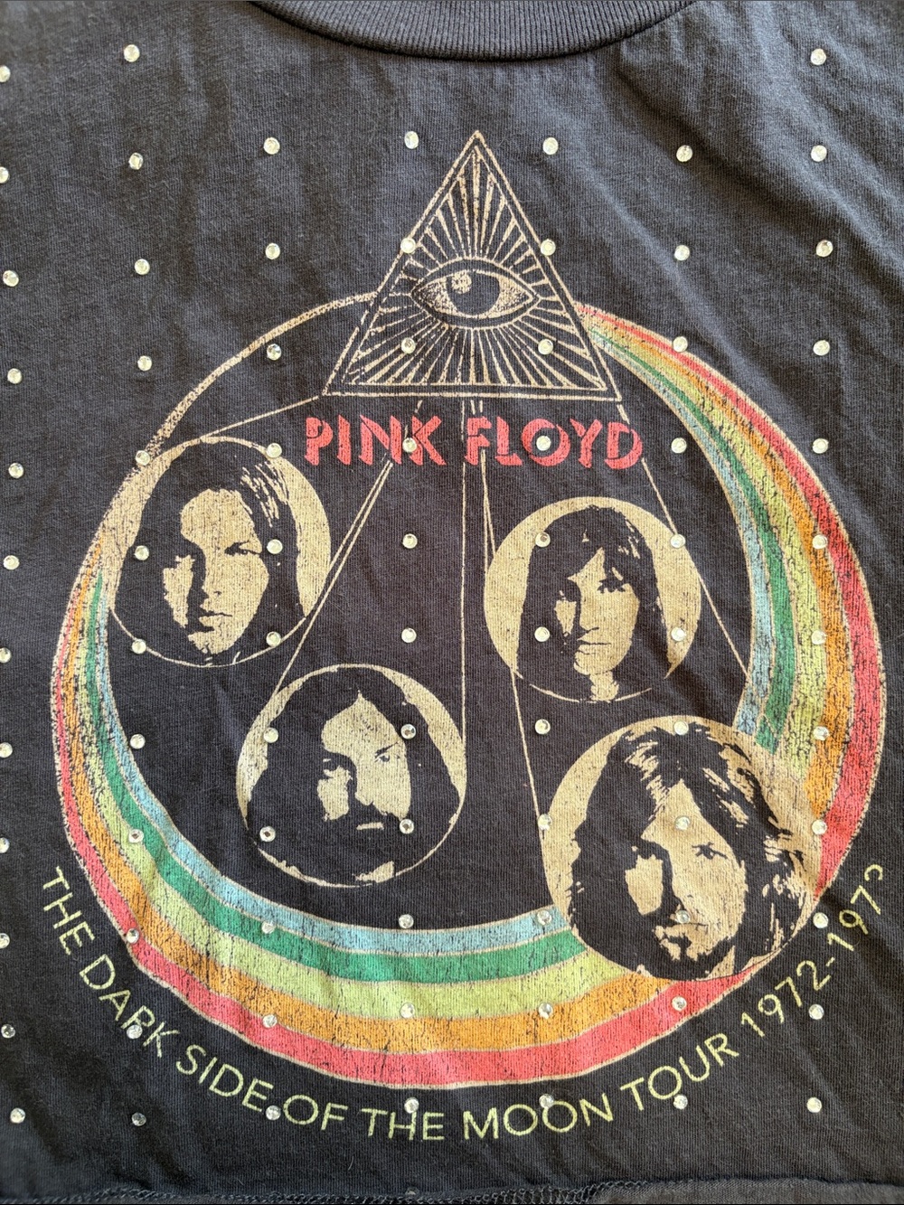 Pink Floyd Women's Black Cropped Graphic Tank Top Rhinestone - Picture 6 of 7
